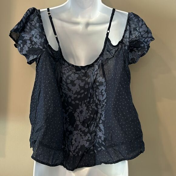 Abercrombie & Fitch Women's Blue Polka Dot & Floral Cold Shoulder Blouse Large - Picture 4 of 8